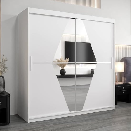 Product photograph of Beloit Mirrored Wardrobe 2 Sliding Doors 200cm In White from Furniture in Fashion