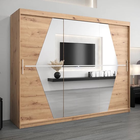 Read more about Beloit mirrored wardrobe 3 sliding doors 250cm in artisan oak
