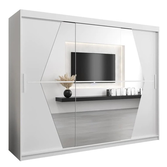Beloit Mirrored Wardrobe 3 Sliding Doors 250cm In White