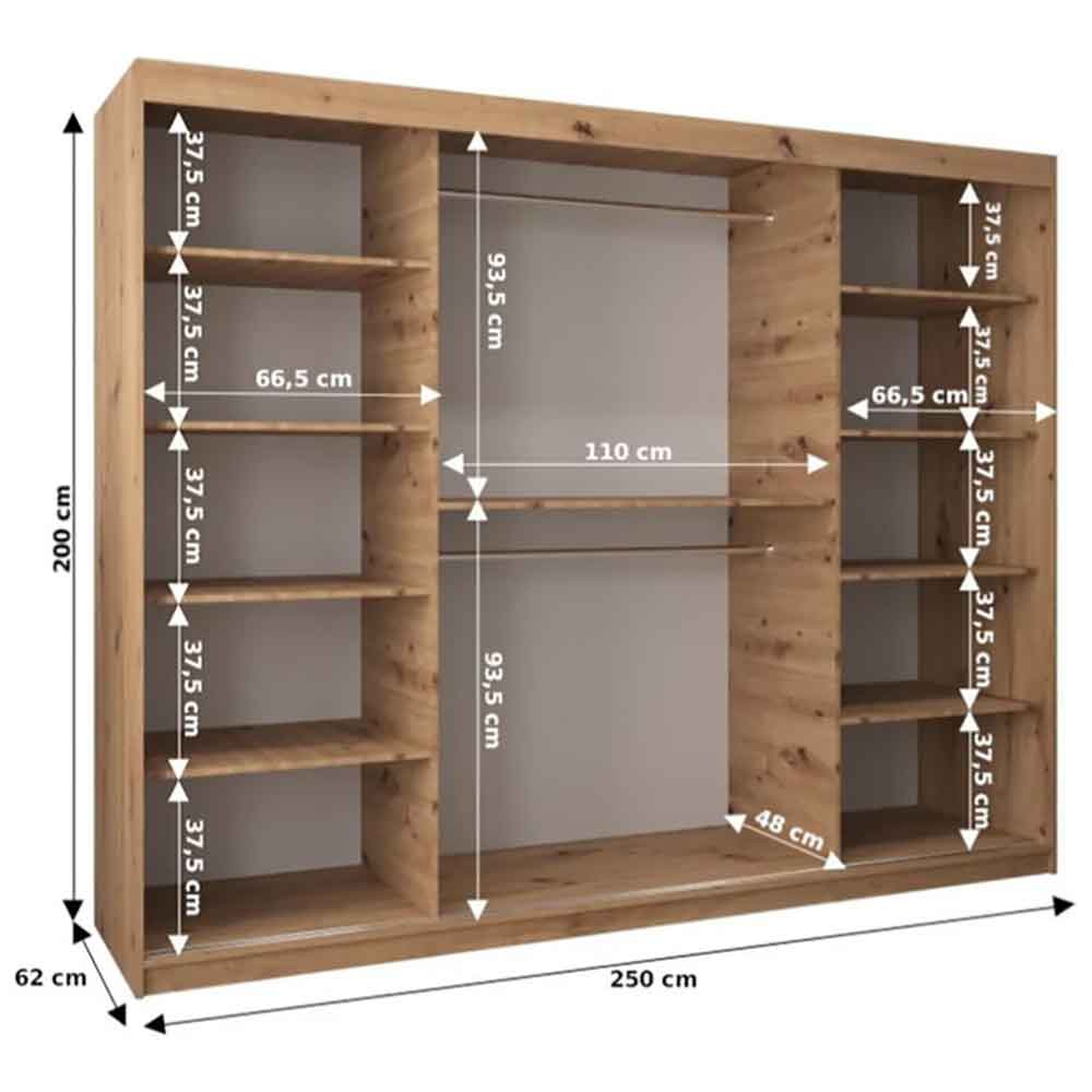 Beloit Mirrored Wardrobe 3 Sliding Doors 250cm In White