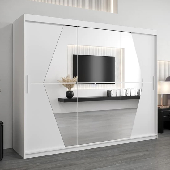 Read more about Beloit mirrored wardrobe 3 sliding doors 250cm in white