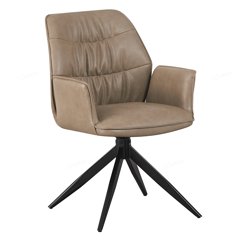 Beloit Taupe PU Leather Dining Chairs With Black Legs In Pair