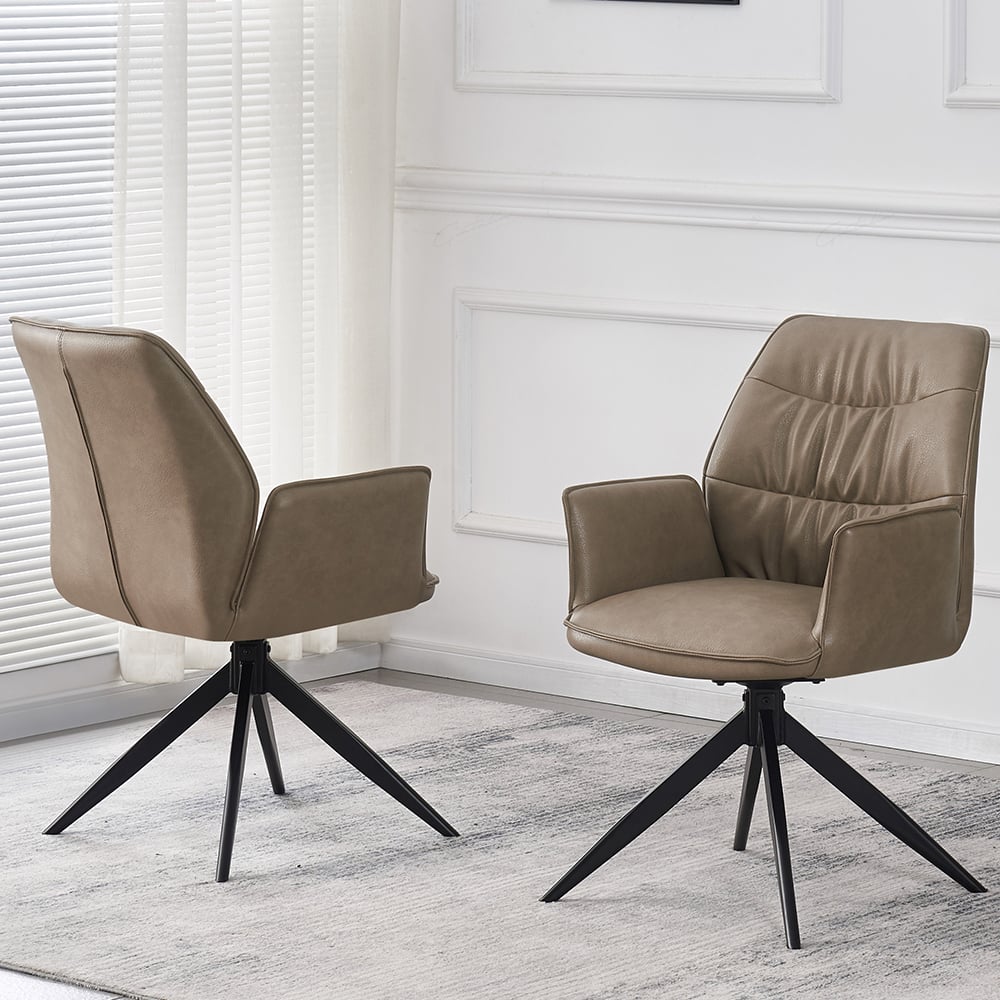 Beloit Taupe PU Leather Dining Chairs With Black Legs In Pair