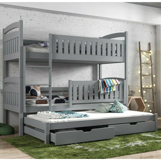 Beloit Wooden Bunk Bed And Trundle In Grey Furniture in Fashion