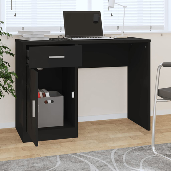 Beloit Wooden Laptop Desk With 1 Door 1 Drawer In Black