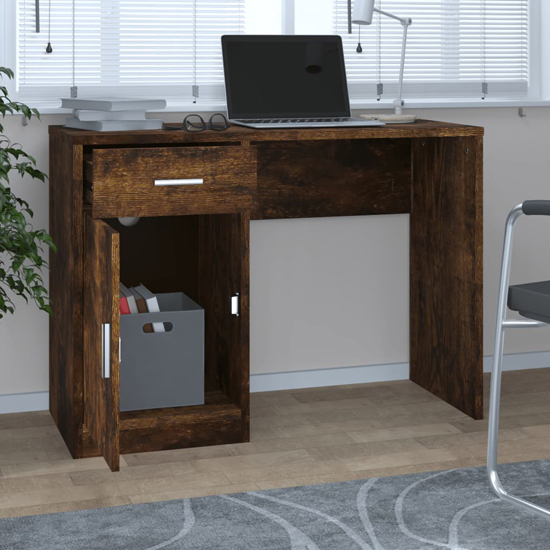 Beloit Wooden Laptop Desk With 1 Door 1 Drawer In Smoked Oak