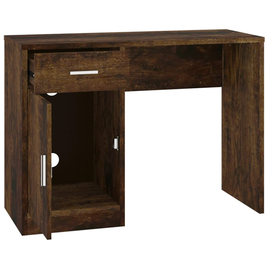 Beloit Wooden Laptop Desk With 1 Door 1 Drawer In Smoked Oak