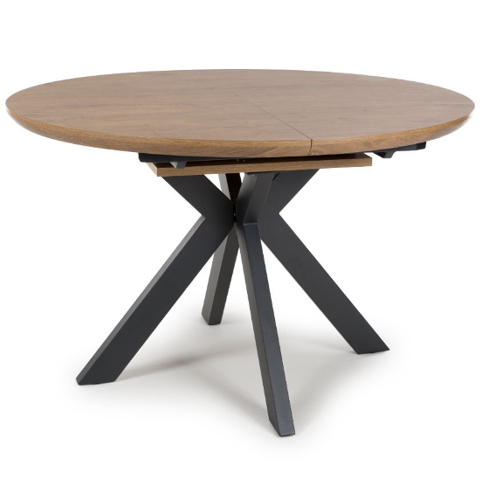 Beloit Wooden Round Extending Dining Table In Rustic Oak