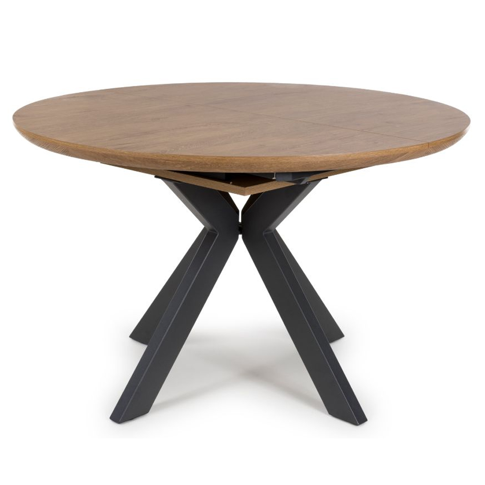 Beloit Wooden Round Extending Dining Table In Rustic Oak
