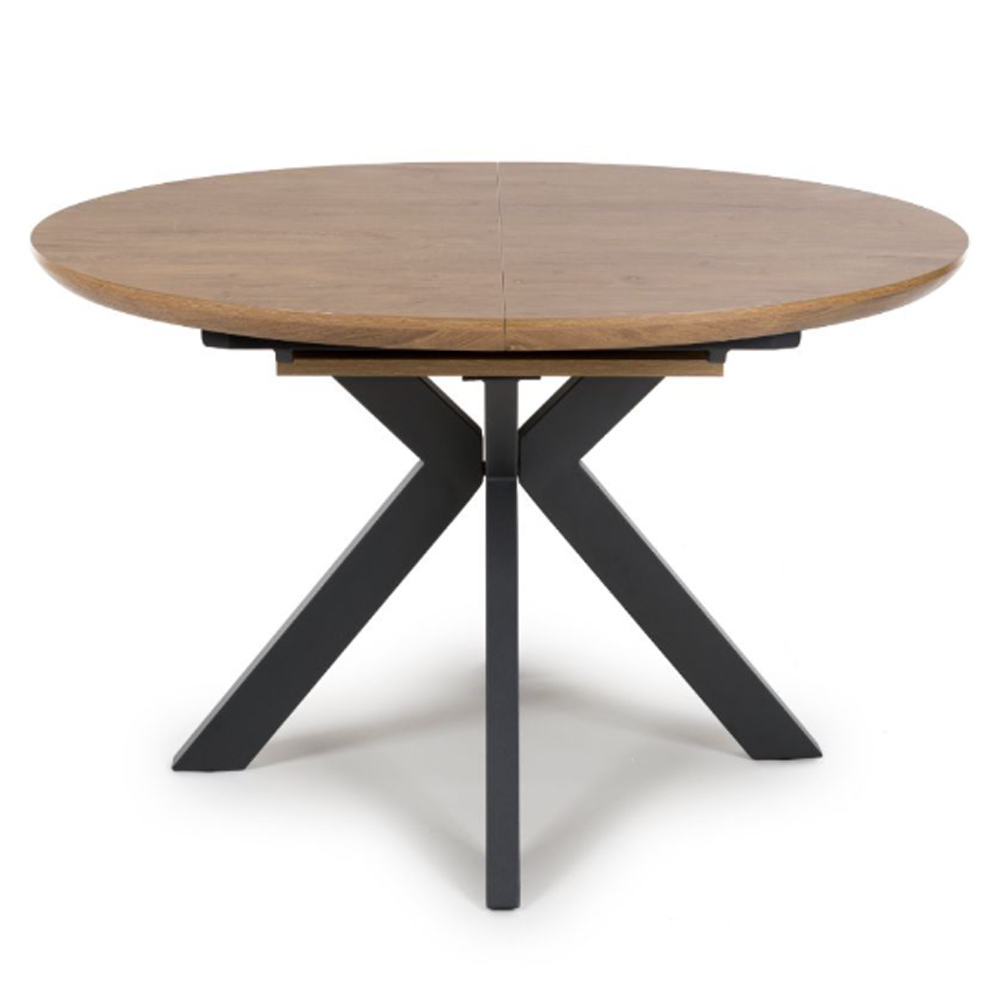 Beloit Wooden Round Extending Dining Table In Rustic Oak