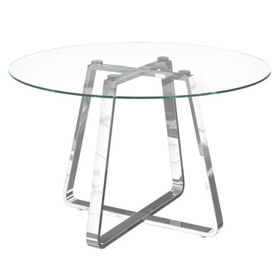 Photo of Nantwich round clear glass dining table with chrome frame