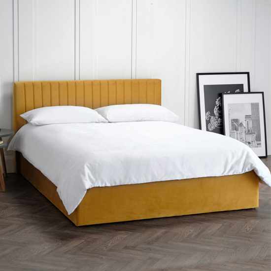 Belper Velvet Upholstered King Size Bed In Mustard