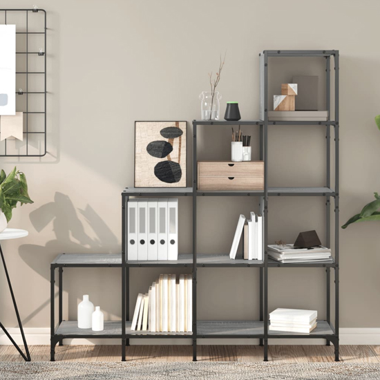 Read more about Belper wooden bookcase with 10 shelves in grey sonoma