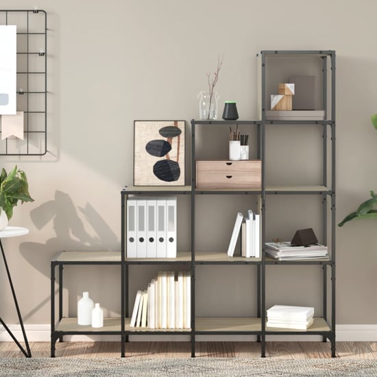 Belper Wooden Bookcase With 10 Shelves In Sonoma Oak