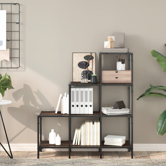 Read more about Belper wooden bookcase with 6 shelves in brown oak