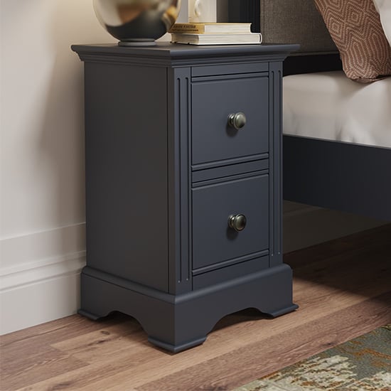 Belton Wooden 2 Drawers Bedside Cabinet In Midnight Grey