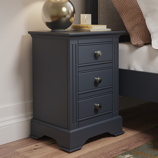 Belton Wooden 3 Drawers Bedside In Midnight Grey Furniture in