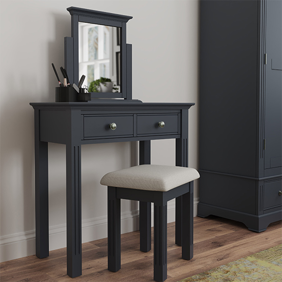 Belton Wooden 2 Drawers Dressing Table In Midnight Grey_6