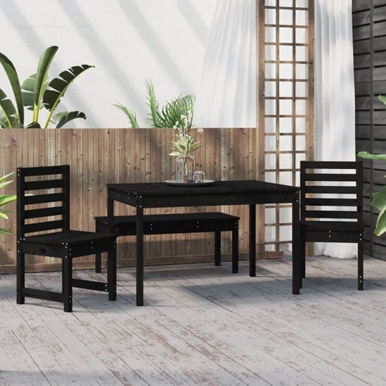 Product photograph of Belton Solid Wood Pine 4 Piece Garden Dining Set In Black from Furniture in Fashion