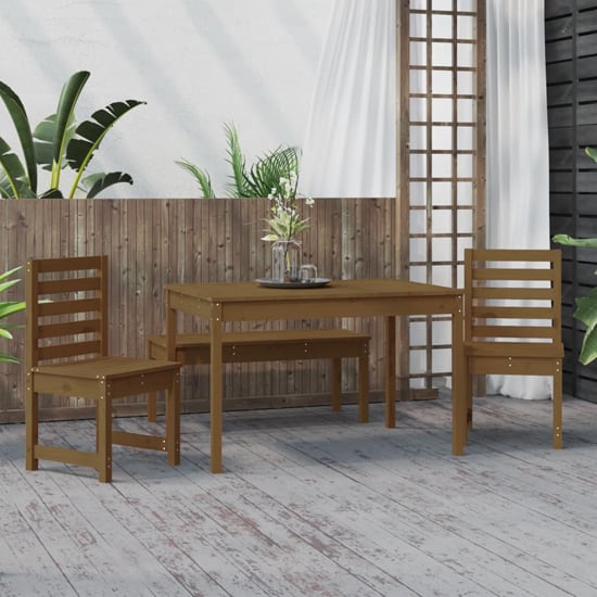 Product photograph of Belton Solid Wood Pine 4 Piece Garden Dining Set In Honey Brown from Furniture in Fashion