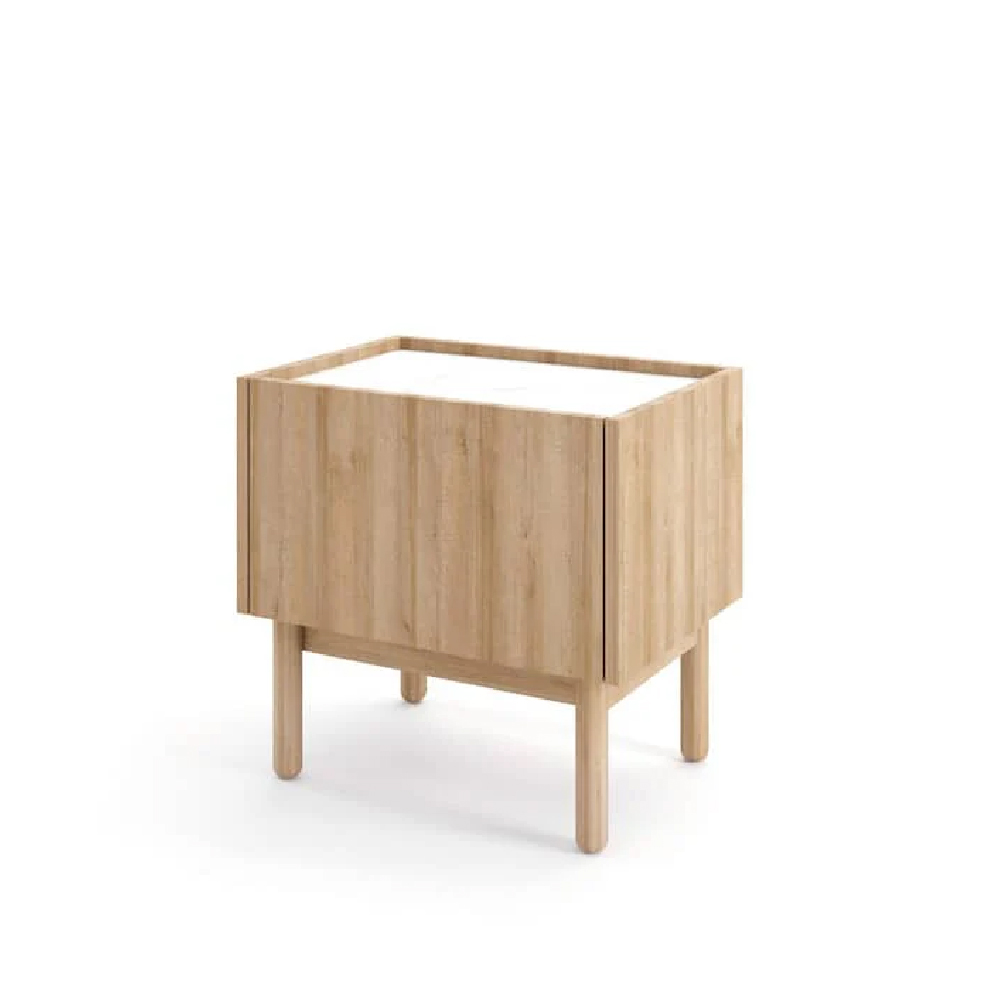 Belton Wooden Bedside Cabinet In Riviera Oak And White