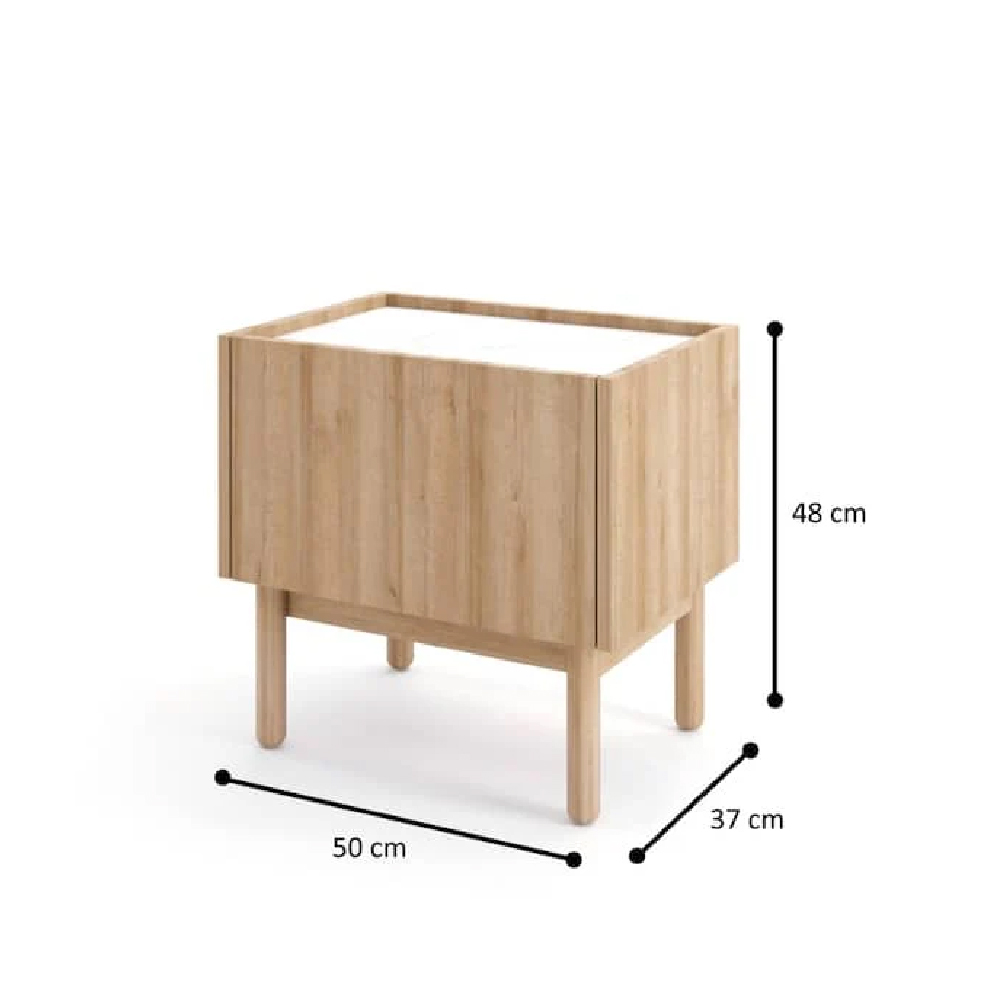 Belton Wooden Bedside Cabinet In Riviera Oak And White