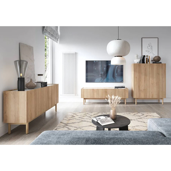Belton Wooden Highboard With 2 Doors In Riviera Oak