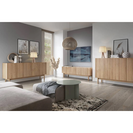 Belton Wooden Highboard With 2 Doors In Riviera Oak
