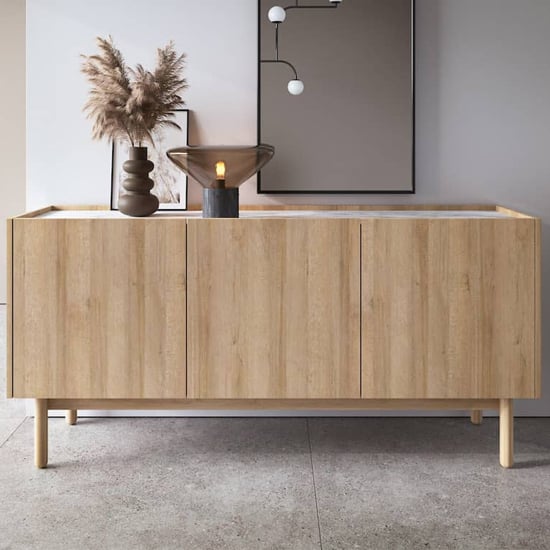 Product photograph of Belton Wooden Sideboard Small With 3 Doors In Riviera Oak from Furniture in Fashion