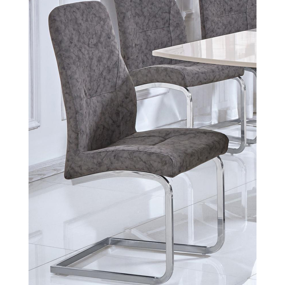 Beltran Gloss Extending Dining Table 8 Grey Chairs In Cream Stone