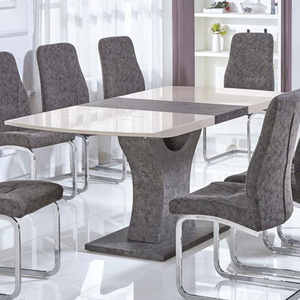 Beltran High Gloss Extending Dining Table In Cream And Stone