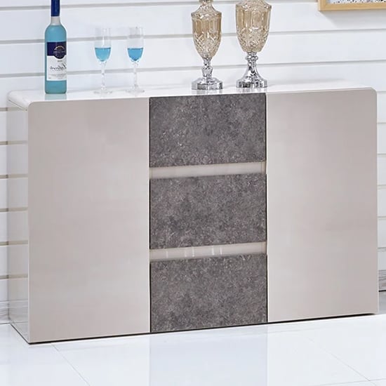 Product photograph of Beltran High Gloss Sideboard In Cream And Stone from Furniture in Fashion