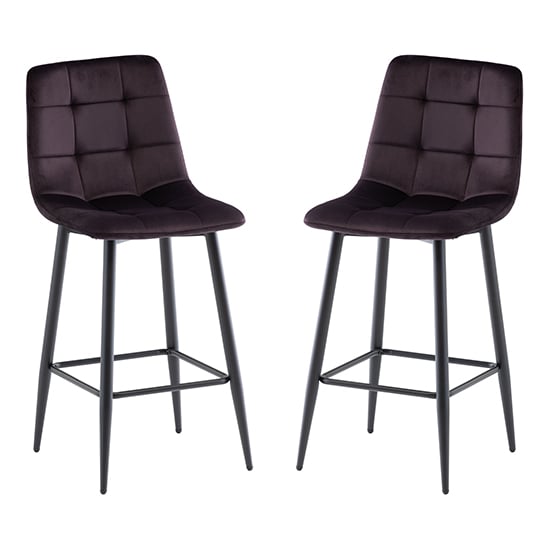 Read more about Belva aubergine velvet fabric counter bar stools in pair