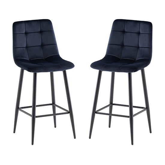 Read more about Belva deep blue velvet fabric counter bar stools in pair