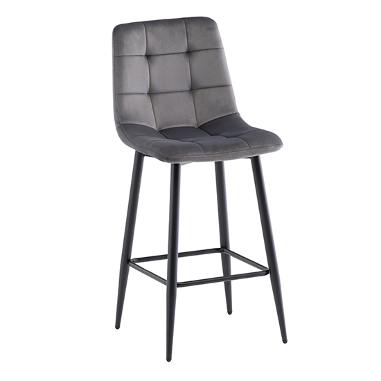 Belva Grey Velvet Fabric Counter Bar Stools In Pair