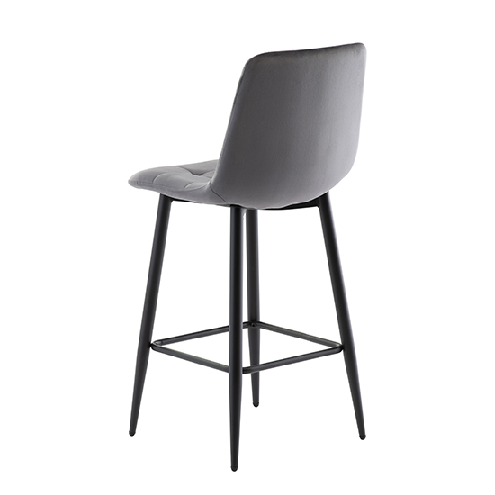 Belva Grey Velvet Fabric Counter Bar Stools In Pair