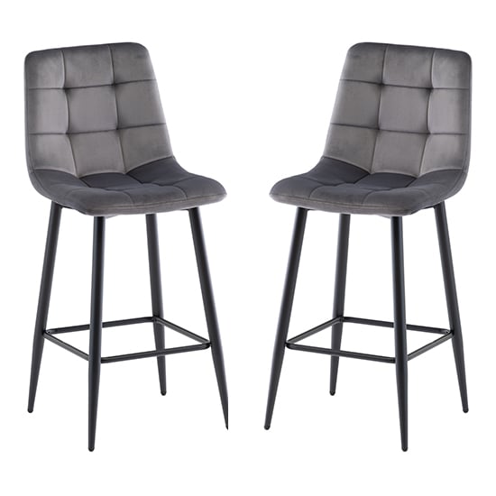 Product photograph of Belva Grey Velvet Fabric Counter Bar Stools In Pair from Furniture in Fashion