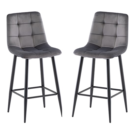Read more about Belva grey velvet fabric counter bar stools in pair