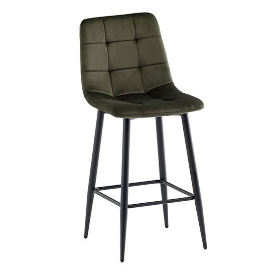 Belva Juniper Green Velvet Fabric Counter Bar Stools In Pair