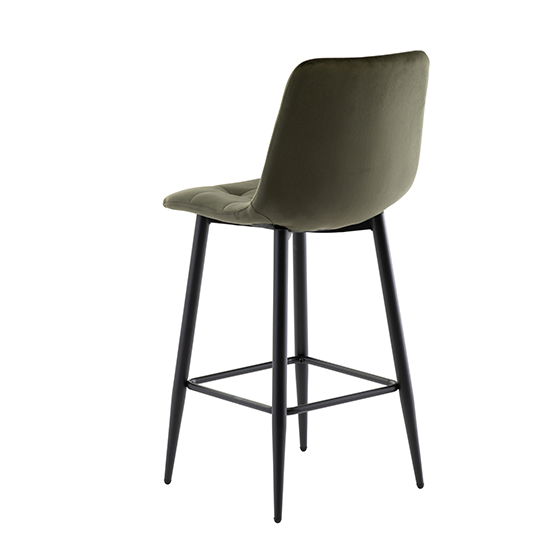 Belva Juniper Green Velvet Fabric Counter Bar Stools In Pair