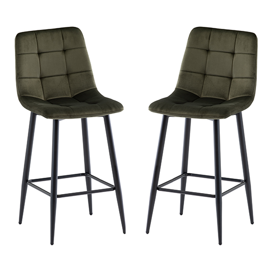 Product photograph of Belva Juniper Green Velvet Fabric Counter Bar Stools In Pair from Furniture in Fashion