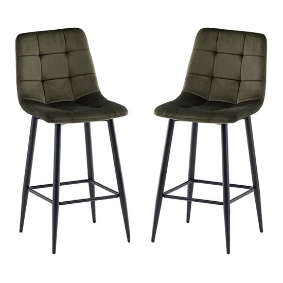 Read more about Belva juniper green velvet fabric counter bar stools in pair
