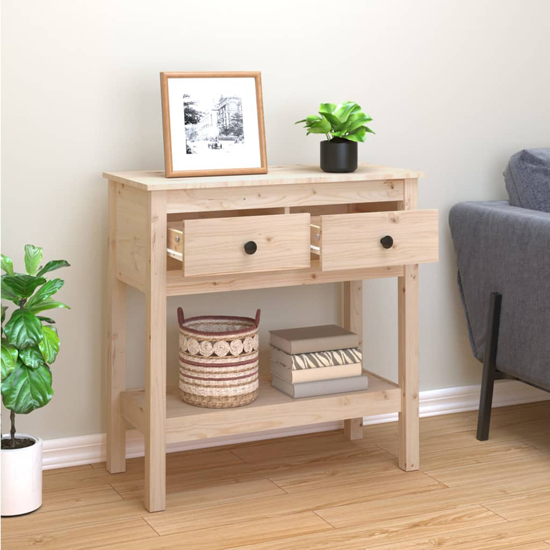 Belva Pine Wood Console Table With 2 Drawers In Natural