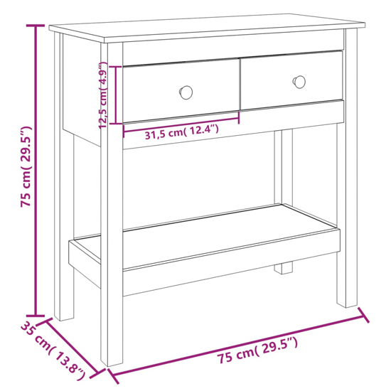 Belva Pine Wood Console Table With 2 Drawers In Natural