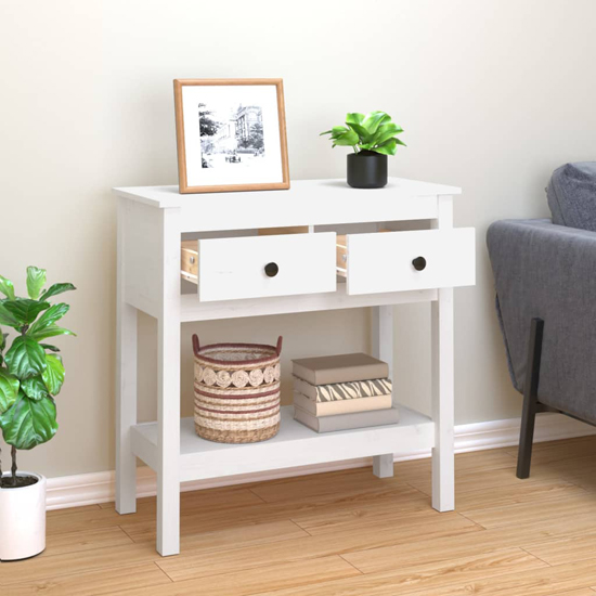 Belva Pine Wood Console Table With 2 Drawers In White