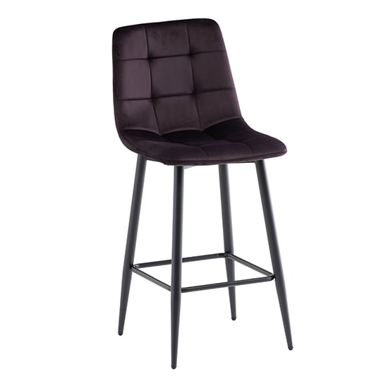 Product photograph of Belva Velvet Fabric Counter Bar Stool In Aubergine from Furniture in Fashion
