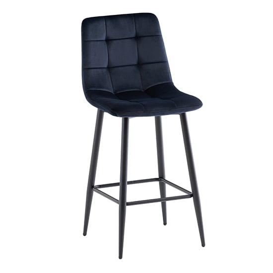 Product photograph of Belva Velvet Fabric Counter Bar Stool In Deep Blue from Furniture in Fashion