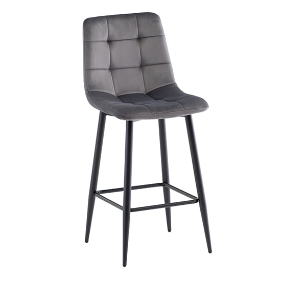 Product photograph of Belva Velvet Fabric Counter Bar Stool In Grey from Furniture in Fashion