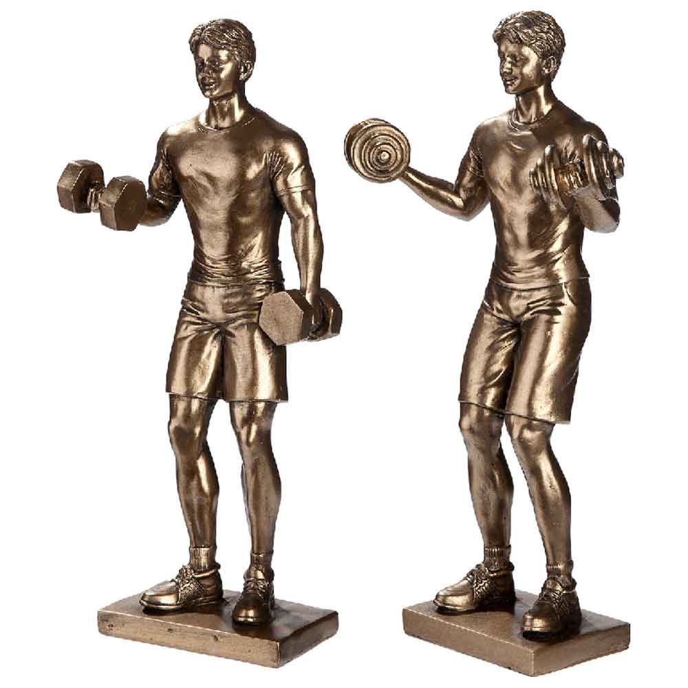 Carnation Synthetic Resin 2 Dumbbells Lifter Sculpture In Bronze