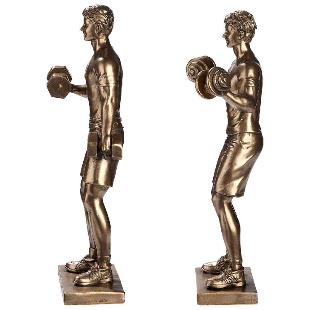 Carnation Synthetic Resin 2 Dumbbells Lifter Sculpture In Bronze